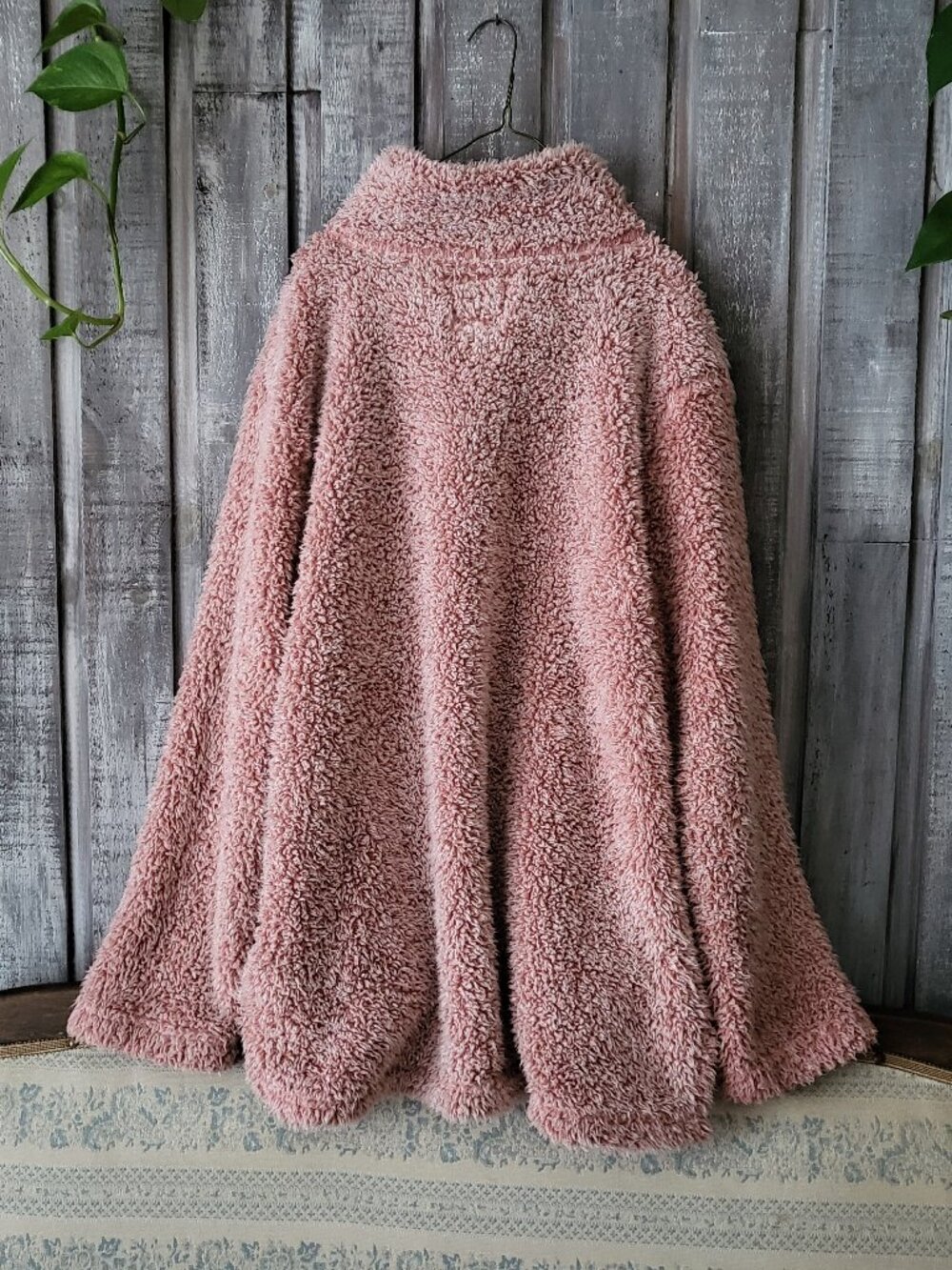 Sherpa Fleece Quarter-Zip Pullover XL Pink Oversized Style - Picture 3 of 12